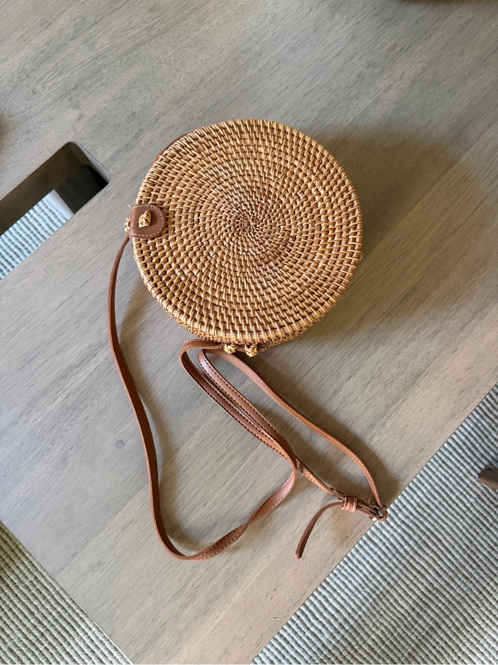 Round Woven Basket Crossbody Bag